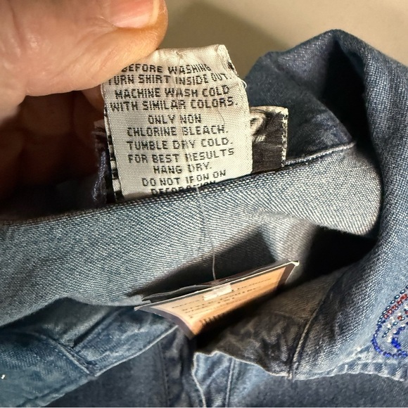 Isaac’s Designs Denim Jacket Embellished Shirt Unique USA Rhinestone Women’s 1XL - Picture 14 of 15